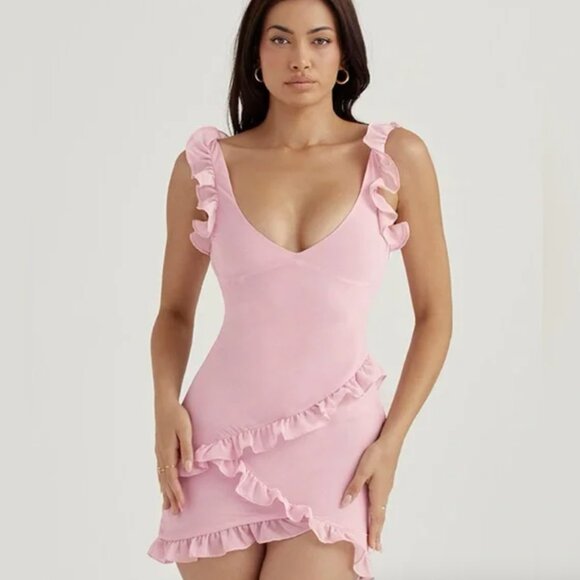House of CB | Pink Quartz Ruffle Mini Dress | Size L - Picture 3 of 11
